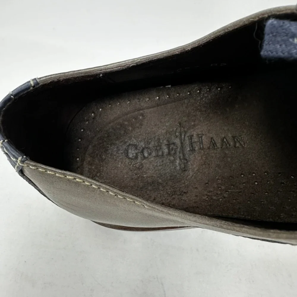 Cole Haan Mens 7.5 M Grey Navy Blue Croc Saddle Oxford Shoes C10293